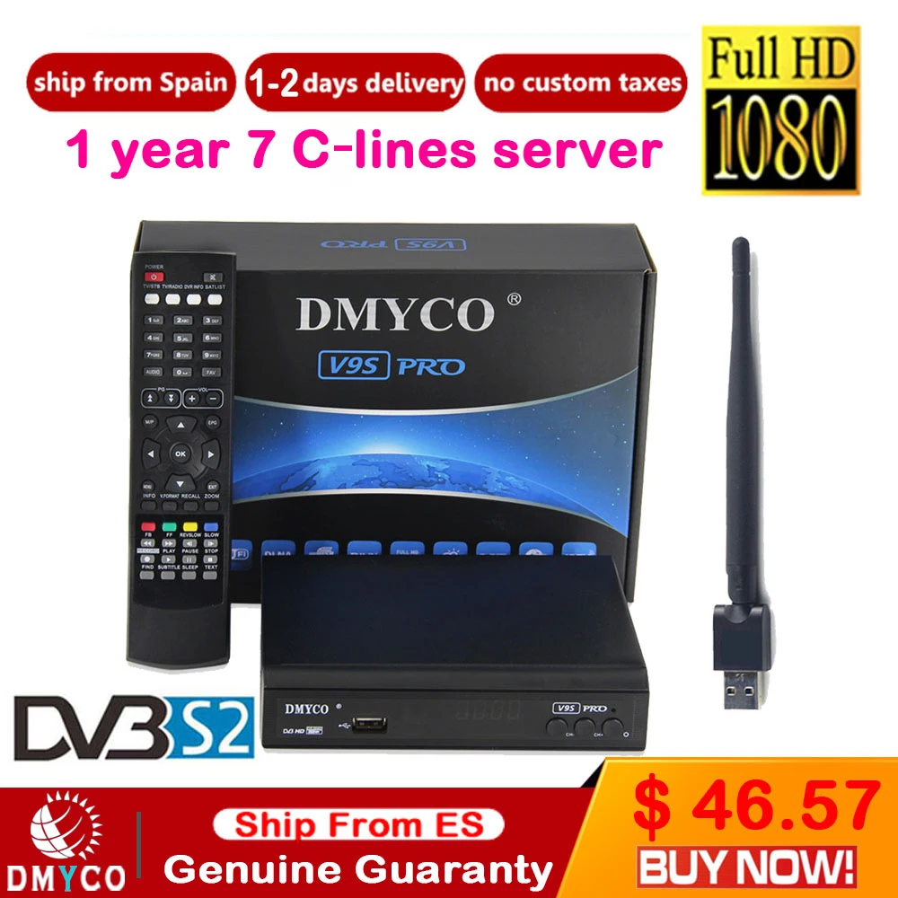 1 год каналы Европа V9S Pro DVB S2 спутниковый ресивер декодер поддержка 1080P Full HD Turner