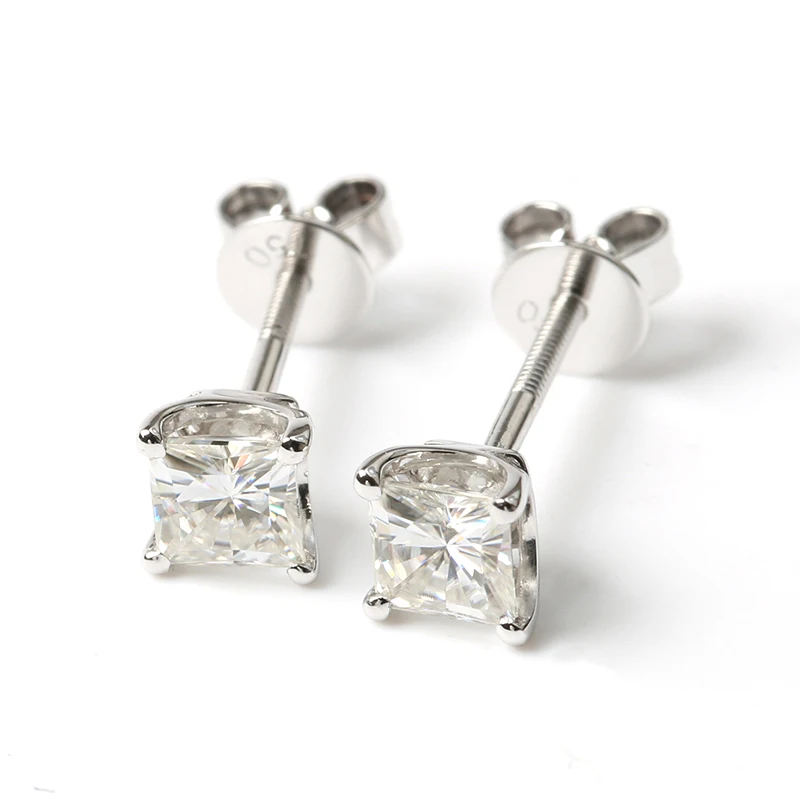 DovEggs 4.5mm Princess Cut Moissanite Solid 14K 585 White Gold Stud Earrings for Women Party Screw Back | Украшения и аксессуары