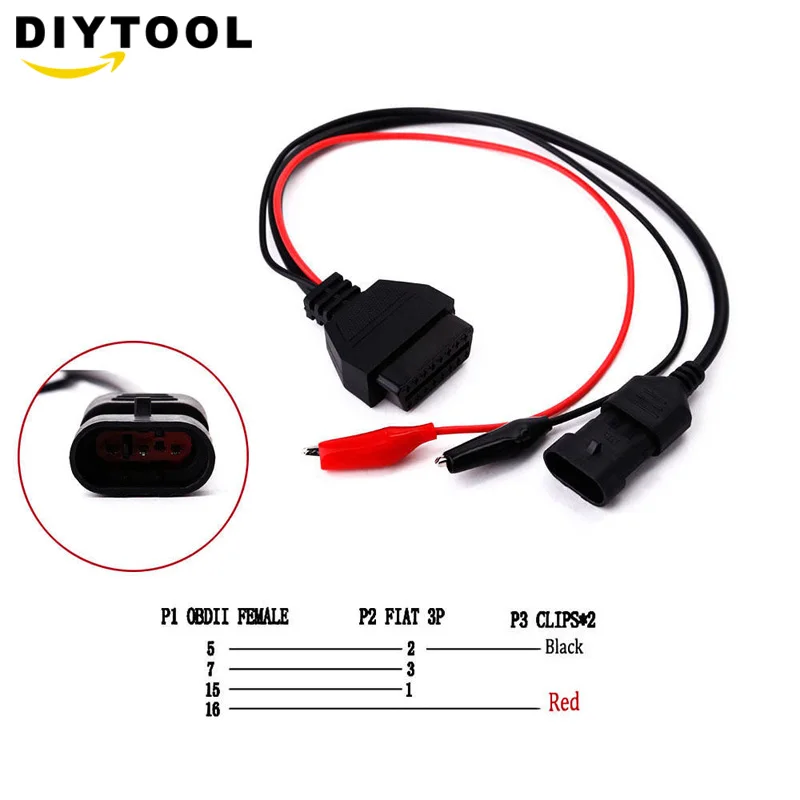 For Fiat 3 Pin Alfa Lancia to 16 OBDII OBD2 obd-II connector Adapter Auto Car Cable obd for fiat 3pin Diagnostic | Обустройство дома