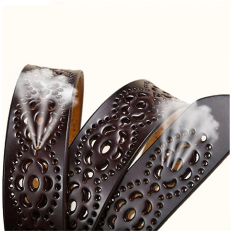 

Ladies leather belt leisure wild hollow belt female fine decorative simple fashion pin buckle belt pure leather