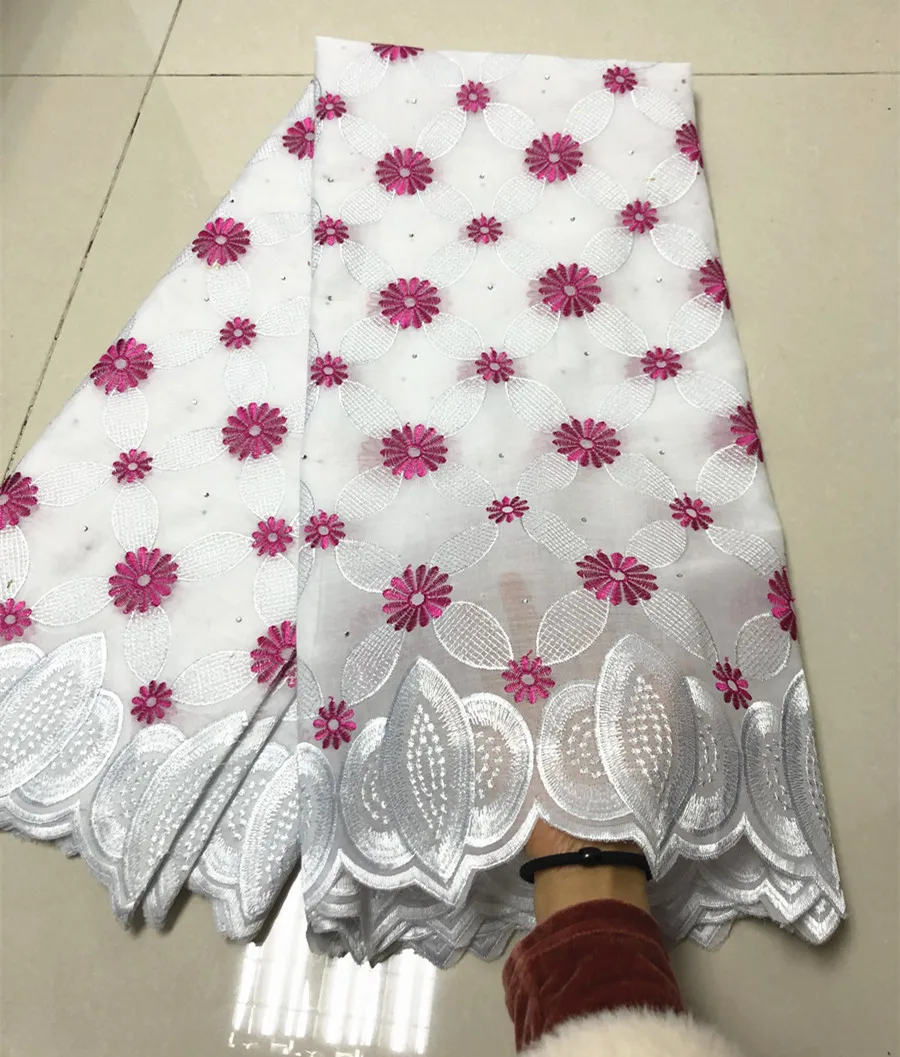 Beautifical White swiss voile lace fabric with red embroidery Fashion design african cotton stones 5yards 2R88 | Дом и сад