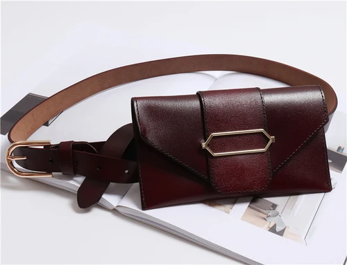 Dark Brown Роскошный поясной ремень из натуральной кожи с сумкой, модная однотонная мягкая сумка из коровьей кожи для телефона, Женская поясная сумка, Новинка - Цвет: Dark Brown