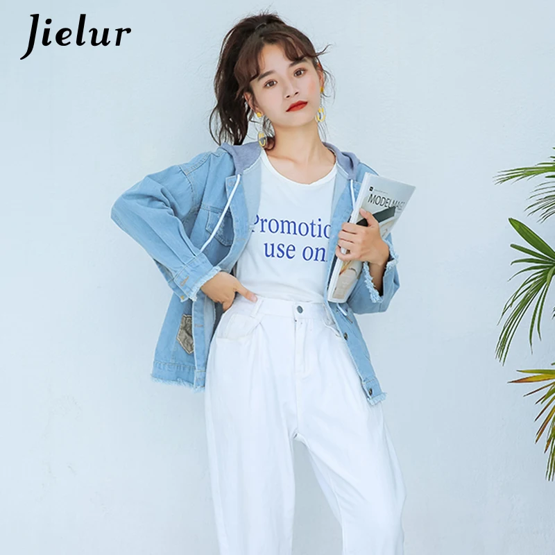 Jielur 2019 корейские женские куртки повседневные джинсовые бойфренды Осенние
