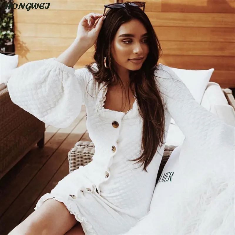 Модная одежда Vestidos женское платье 2018 Повседневное Кнопка Весна-осень-зима Lattern