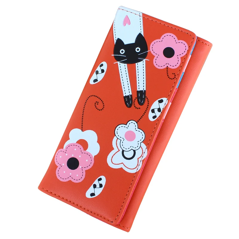

Fashion Women Wallets Long Lady Purses Floral Cat Pattern Coin Purse Pocket Cards Holder Girls Wallet PU Leather Moneybags Burse
