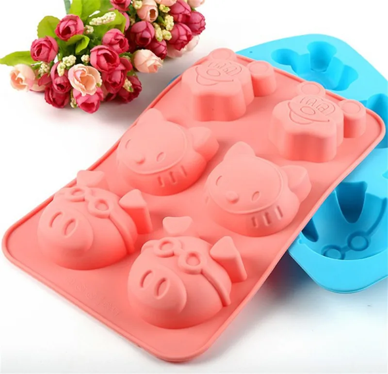 3D шесть животных Форма Fondant торта силиконовые формы для приготовления конфет