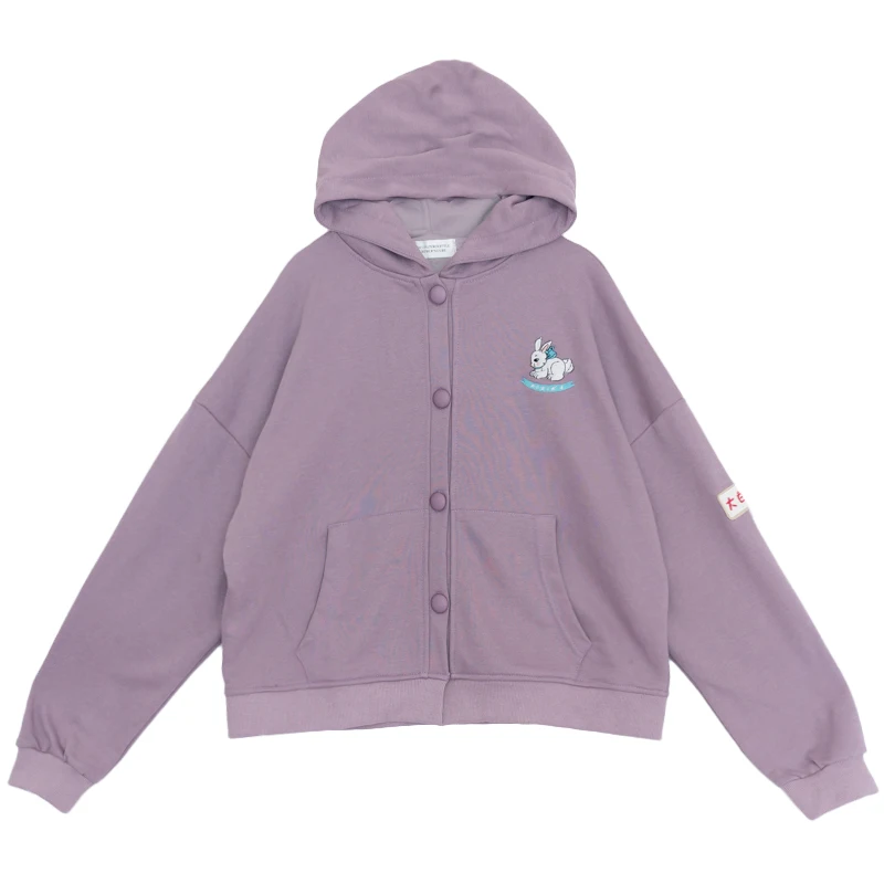 Spring Autumn Women Hoodies Zip-up Coats Loose Cotton Cute Bunny Embroidery BF Sweatshirts Long Sleeve Pullover Tracksuits | Женская