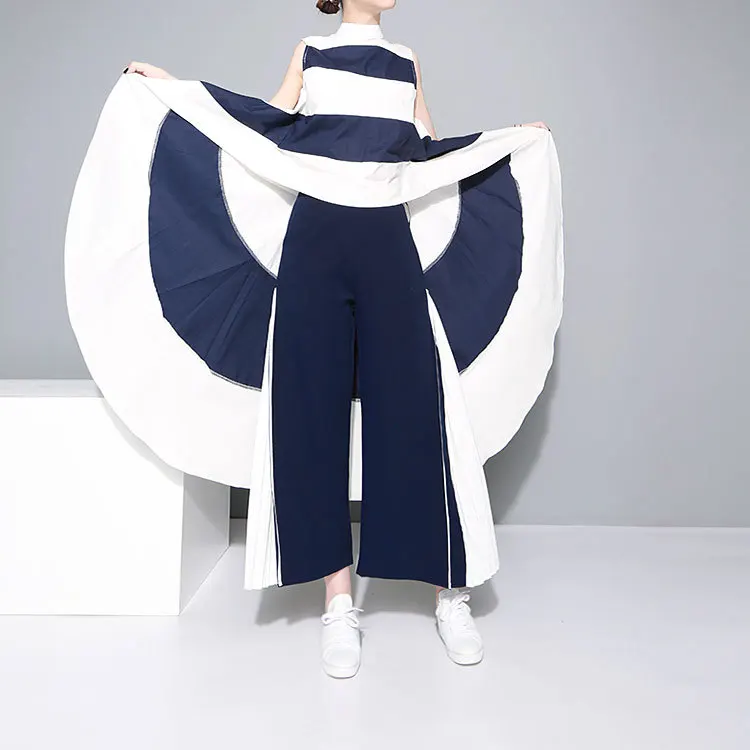 

SuperAen Fashion Women Wide Leg Pants 2021 Summer Stitching Chiffon Ankle Length Pants Female Wild Casual Europe Pants