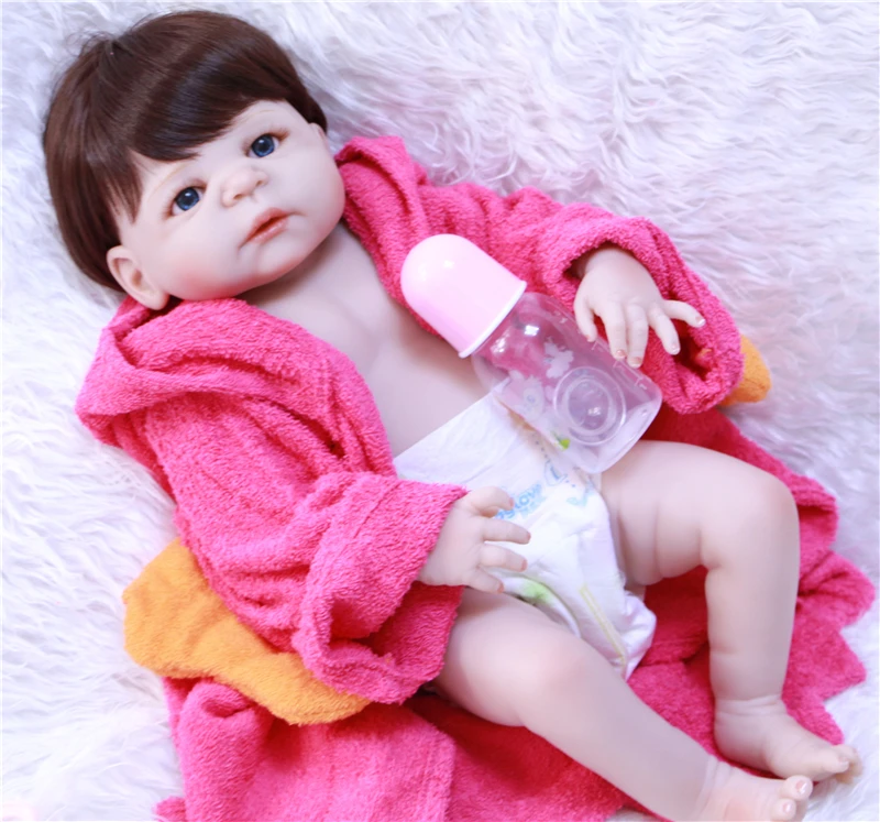 

22" full body silicone reborn baby dolls newborn bebe girl boy dolls with bathrobes child gift toys dolls