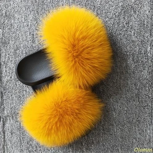 fox hair Женские летние шлепанцы с натуральным лисьим мехом; женские нескользящие тапочки с пушистым мехом; женские меховые тапочки; милые женские плюшевые шлепанцы с лисьим мехом; Лидер продаж - Цвет: fox hair