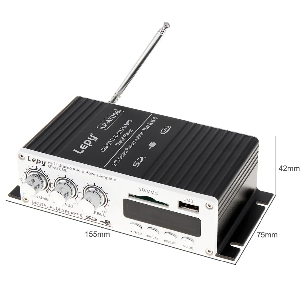DC12V 5A Bluetooth цифровой дисплей Автомобильный мини Hi Fi стерео аудио усилитель USB SD DVD CD