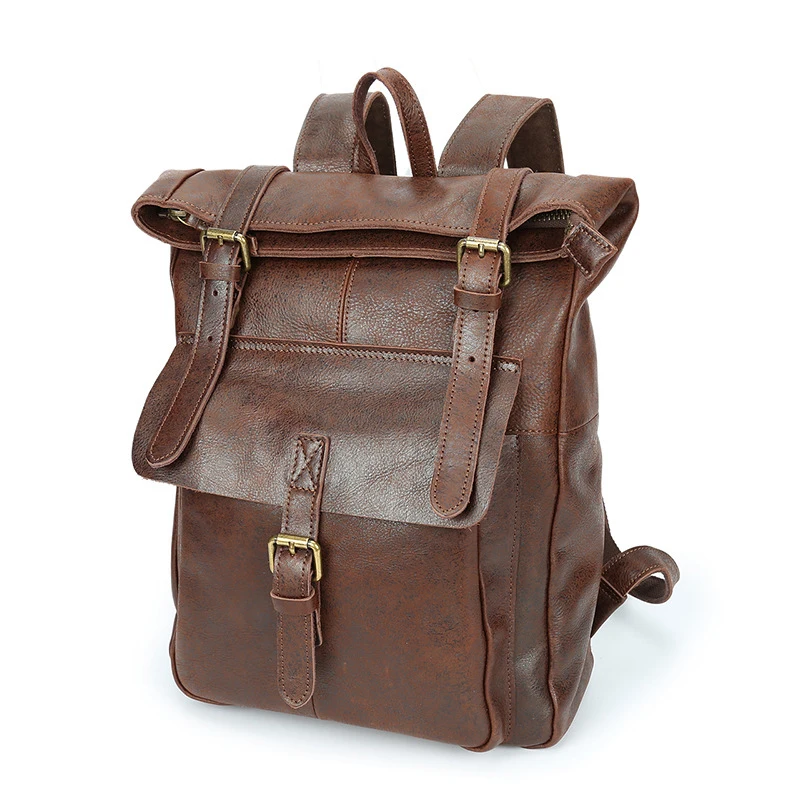Классический рюкзак из натуральной кожи Mochila Большой Вместительный 100% коровьей