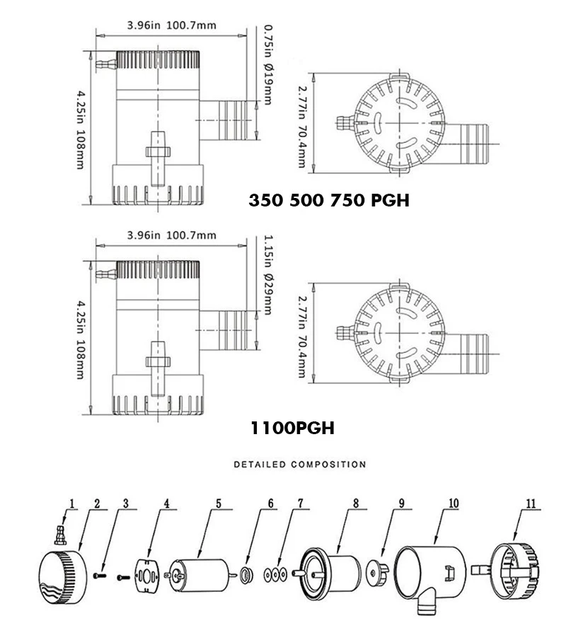 Погружной Электрический водяной насос 350 500 750 1100GPH DC 12 В 24 В, Трюмный насос для морского самолета, Civil корабль, плавучие лодки
