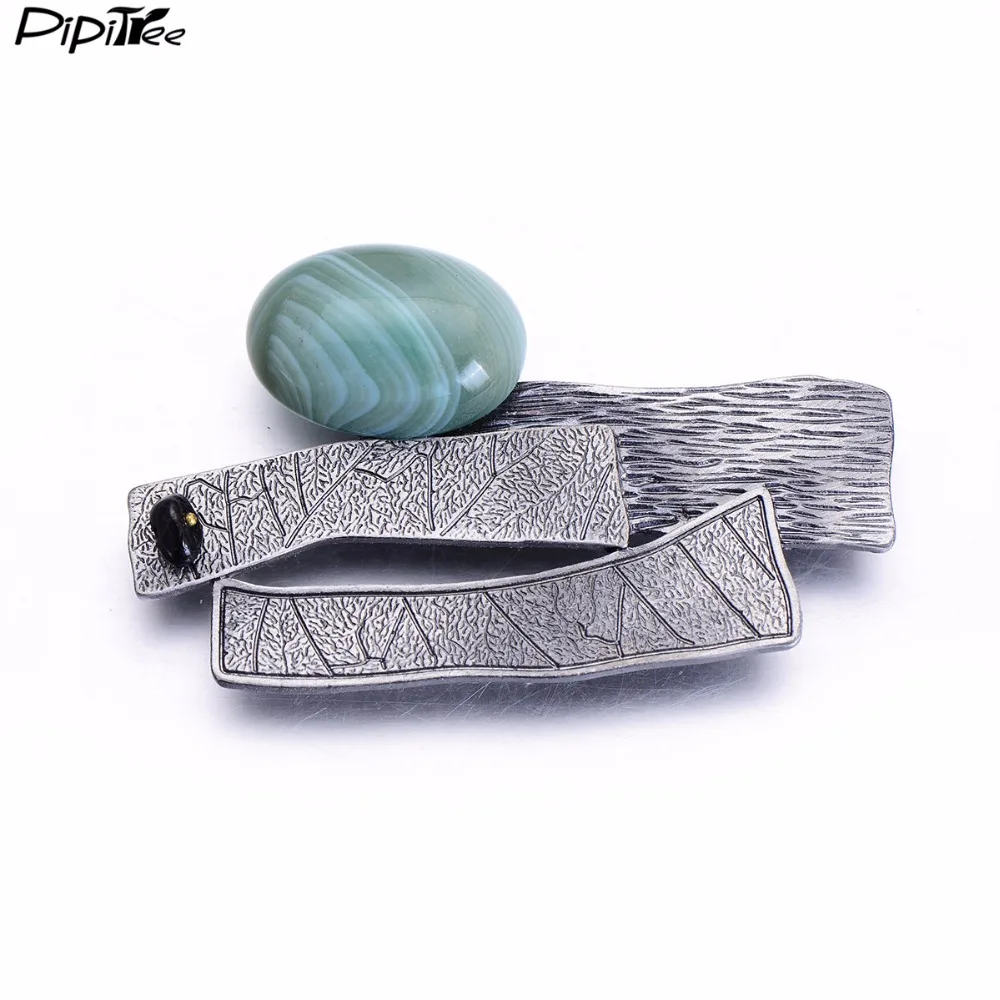 Большая брошь Pipitree из натурального камня для женщин античный серебристый цвет