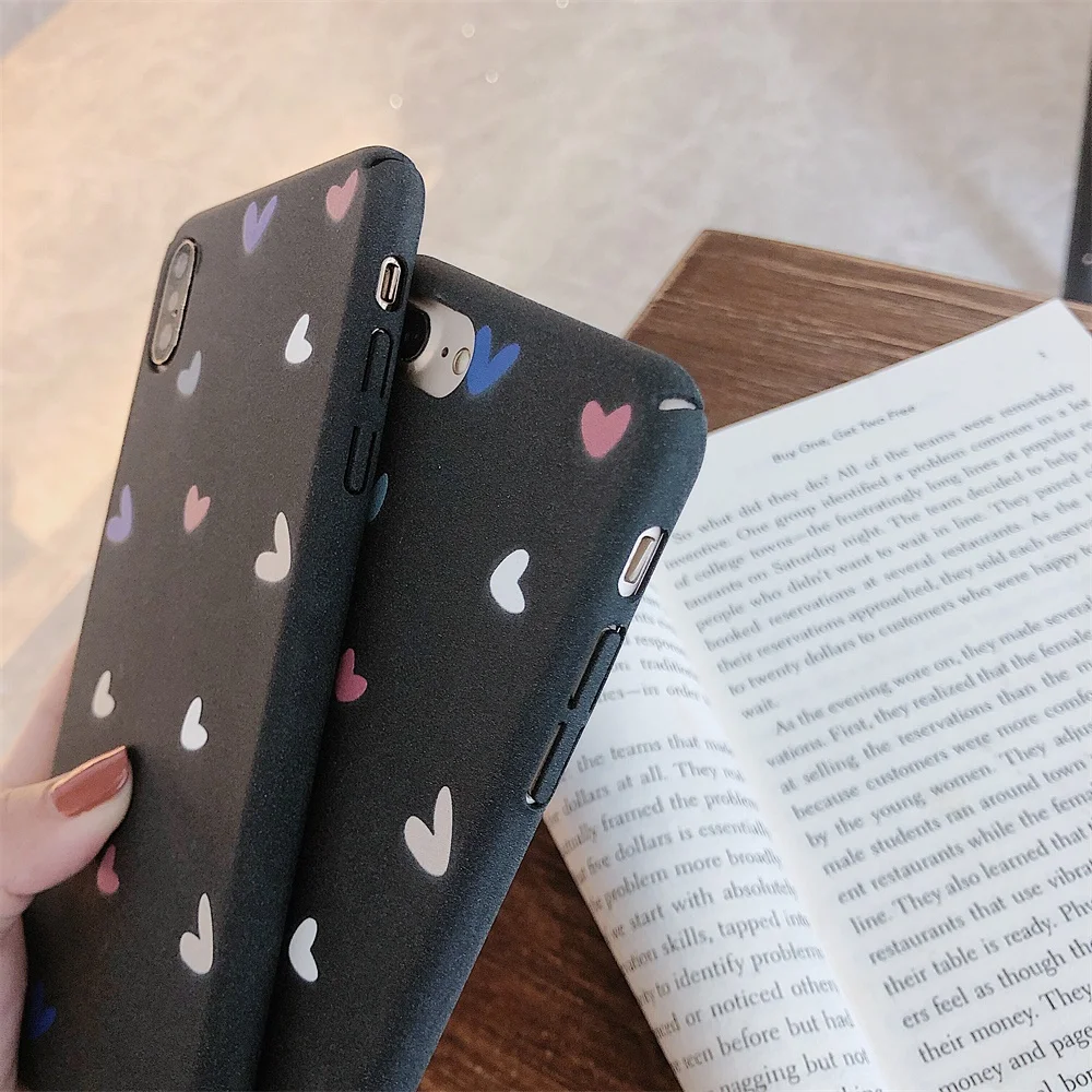 Черный чехол с сердцем для телефона iPhone X XS Max XR 10 милый матовый простой жесткий из