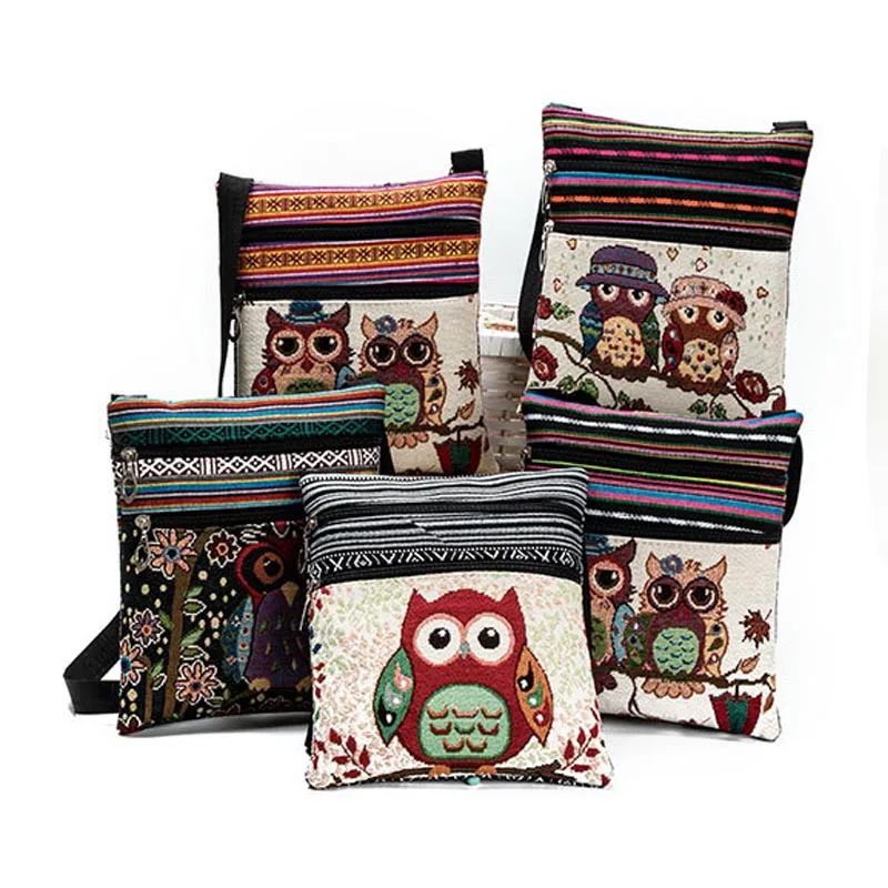 Сумка мессенджер с принтом Совы из мультфильма Женская Холщовая двойным замком