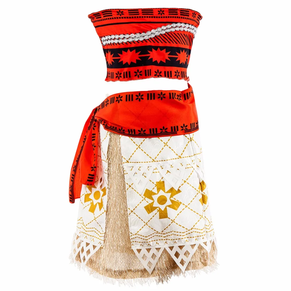 NEW Summer Kids Princess Moana Dress girls Costume Halloween Carnival Cotton Red Short Two-piece Tribal Dresses | Женская одежда