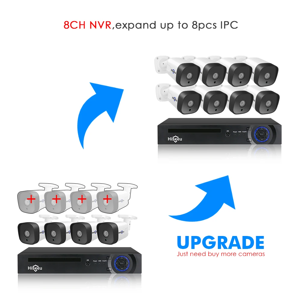 Камера Наружного видеонаблюдения Hiseeu 8 каналов 1080 пикселей POE NVR 4 шт. 2 0 МП IP камера