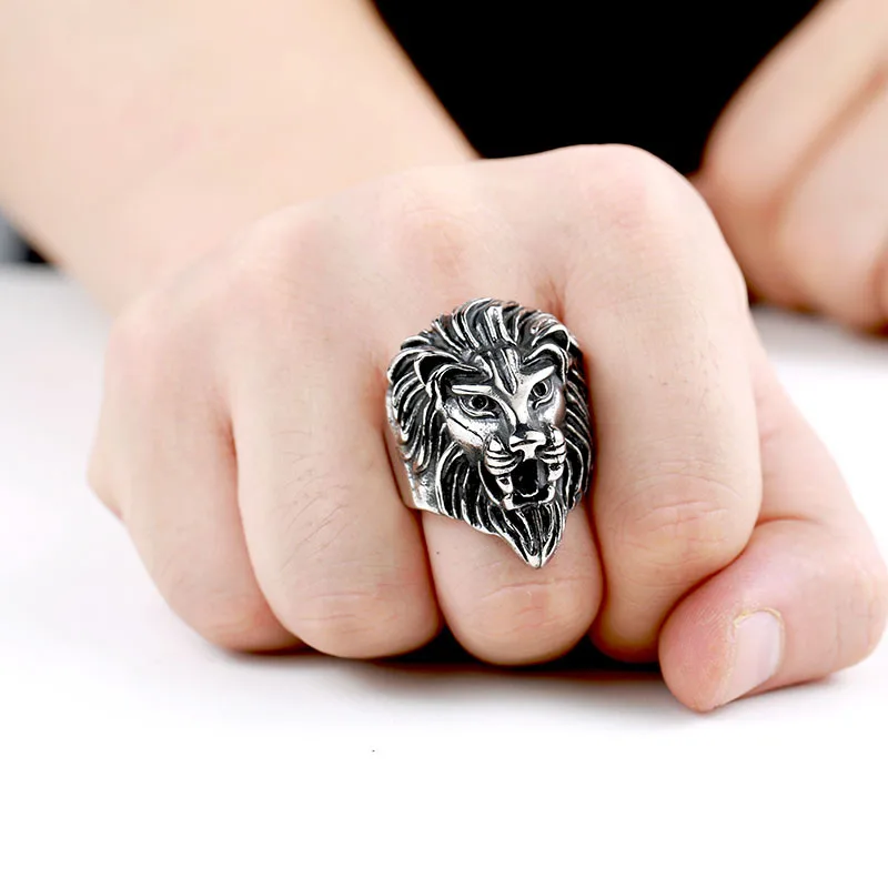 Lots Men's Fashion Stainless Steel Jewelry Cool Animal Lion Head Ring Punk Personality BR8 234 US Size|lion head ring|ring punkfashion rings |