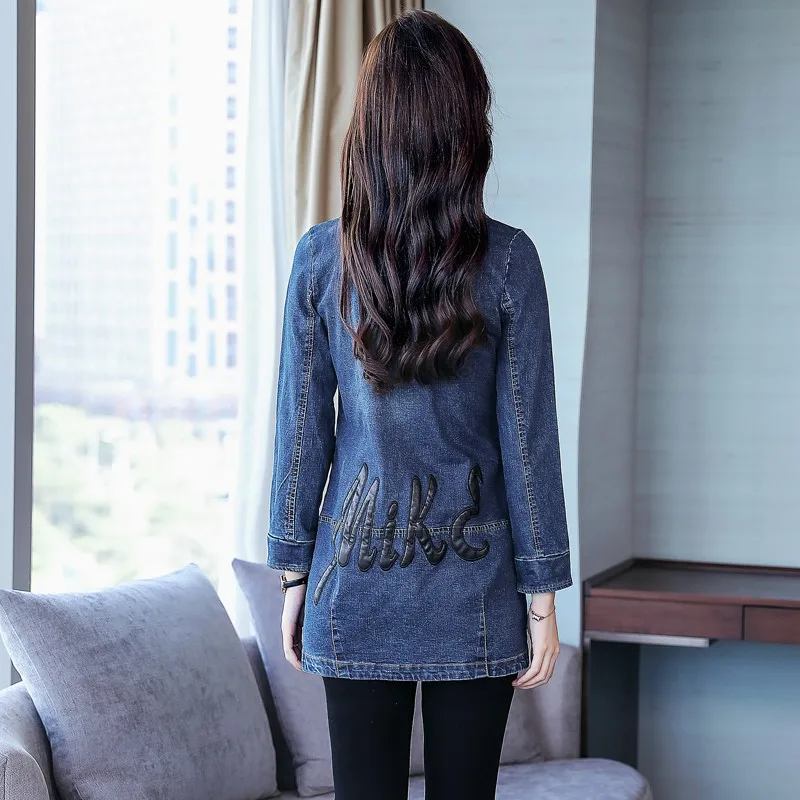 

Spring New Denim Coats Women Korean Fashion Slim Fit Lapel Mid Long Jeans Jackets Windbreaker Office Lady Casual Clothes