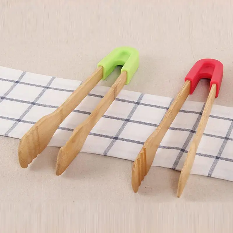 Бамбук Еда тостер щипцы деревянный салат торт снэк clip сцепление силиконовые