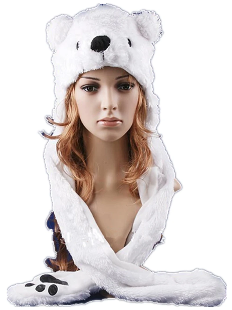 Лидер продаж 2017 модная шапка с милым пушистым белым медведем мультяшным животным