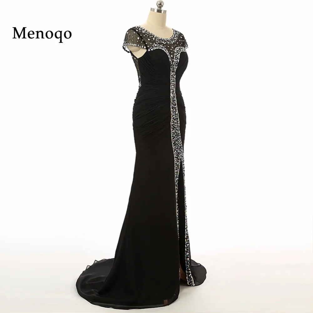 

Formal Evening Dress 2020 With Mermaid Scoop Crystal Sexy Front Split See Through Vestidos De Noche Long Party Gown