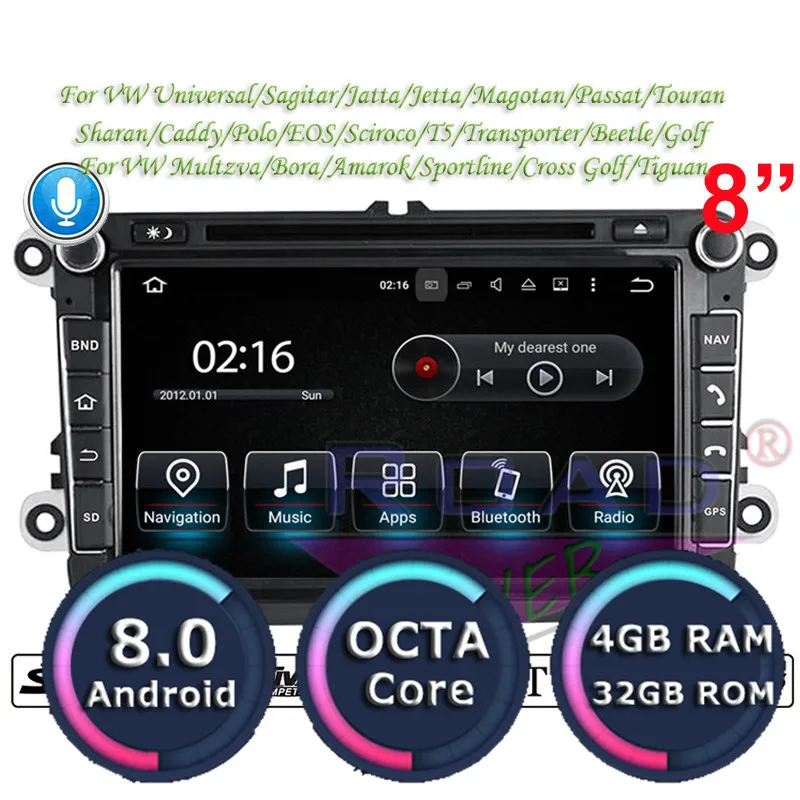 Roadlover Android 8 0 автомобильный DVD плеер для VW Sagitar Jetta Magotan Passat CC Touran Tiguan Sharan Caddy T5 Стерео