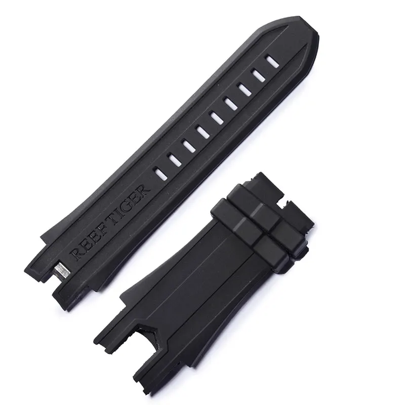 Reef Tiger/RT Soft Rubber Watch Band Waterproof Watch Strap 25mm Width Black Rubber Strap for Men RGA3059