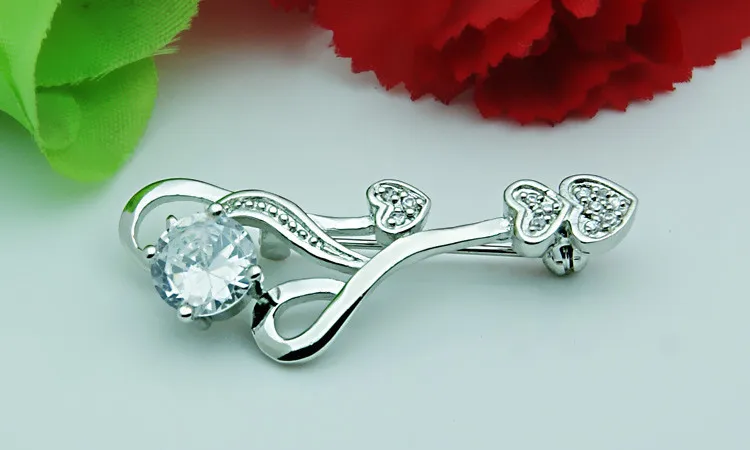 Женская брошка из стерлингового серебра 925 пробы с тиснением циркония прочная