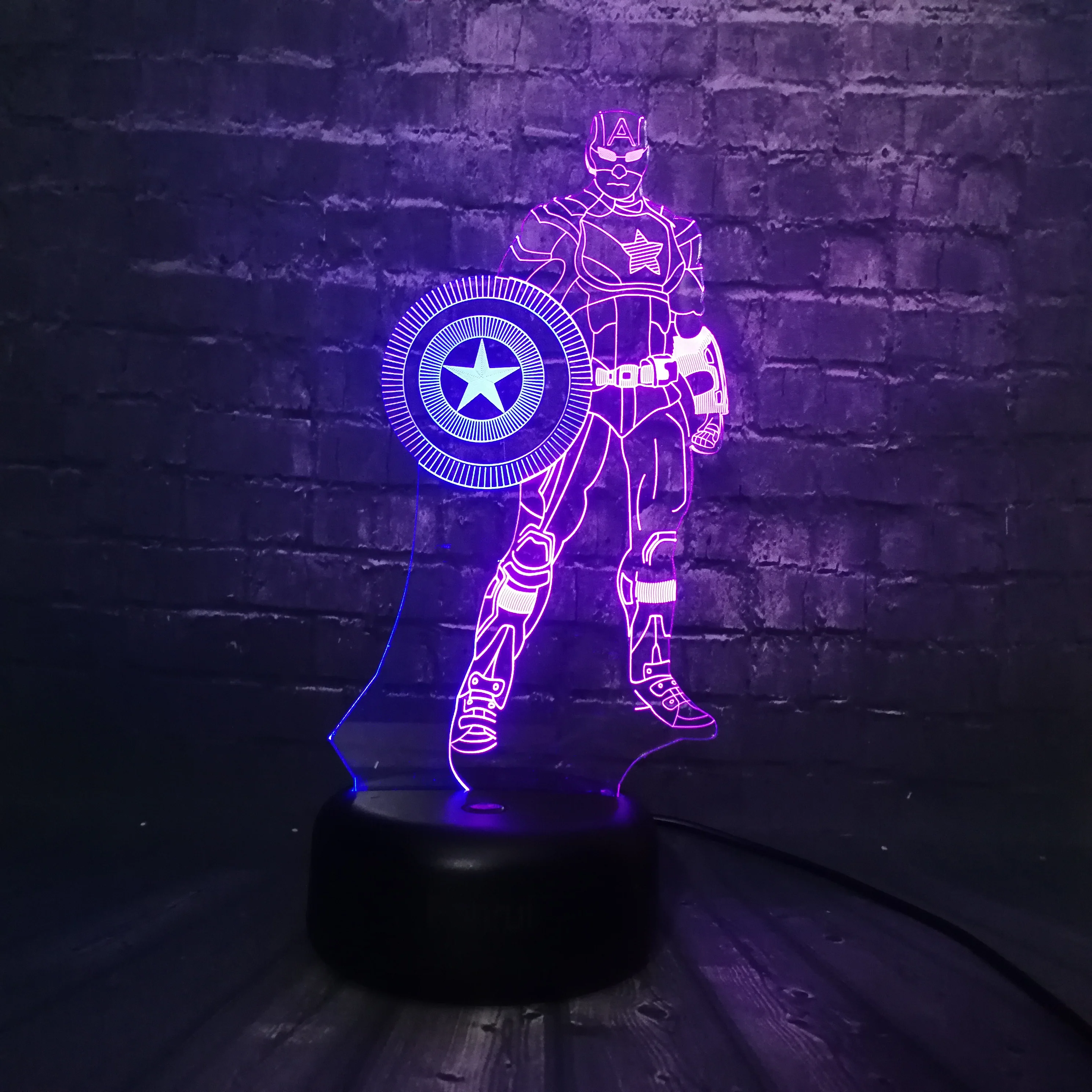 Блеск 3D Marvel Super Hero Captain America LED смешанный 7 цветов USB зарядка Декор для спальни