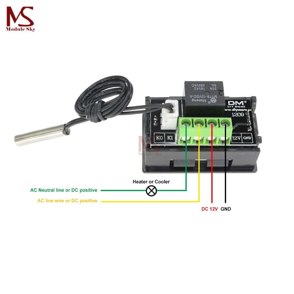 DM Mini W1209 Красный светодиодный цифровой термостат Температурное реле контрольная