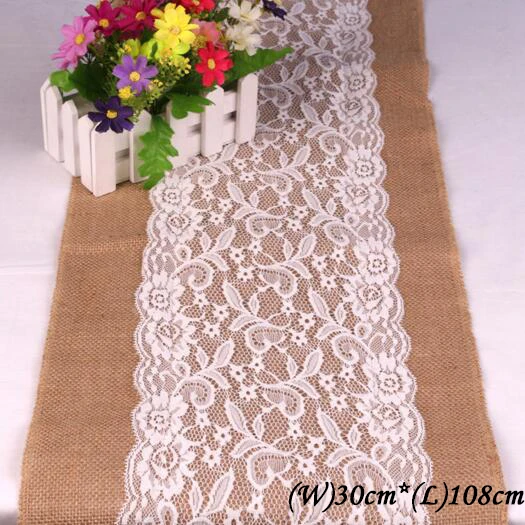 style 02 30*275 см, для свадебного украшения винтажное Белое кружево джутовый стол бегун льняной из мешочной ткани для рождественских мероприятий и вечерние принадлежности - Цвет: style 02
