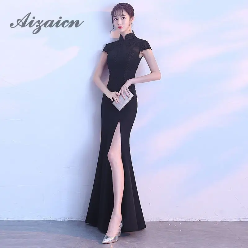 Vestido Восточный Свадебные платья длинные черные Русалка китайский вечерние