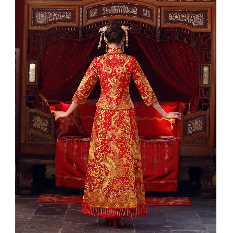 Чонсам с вышивкой для невесты винтажное свадебное платье в китайском стиле