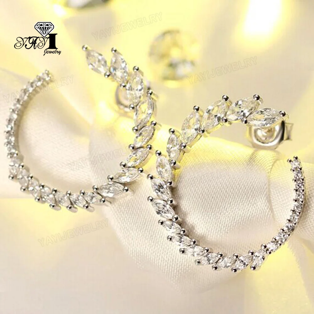 Ювелирные изделия YaYI Мода Принцесса 12CT серебро белый циркон Цвет длинные серьги