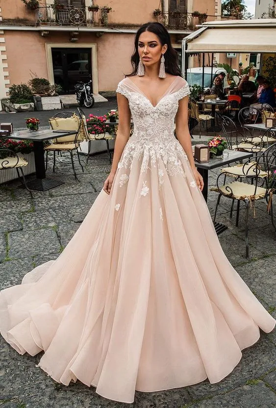 same as picture Srui sker/бальное платье из мягкой органзы с v-образным вырезом и цветочной аппликацией, с открытой спиной, свадебное платье для невесты - Цвет: same as picture