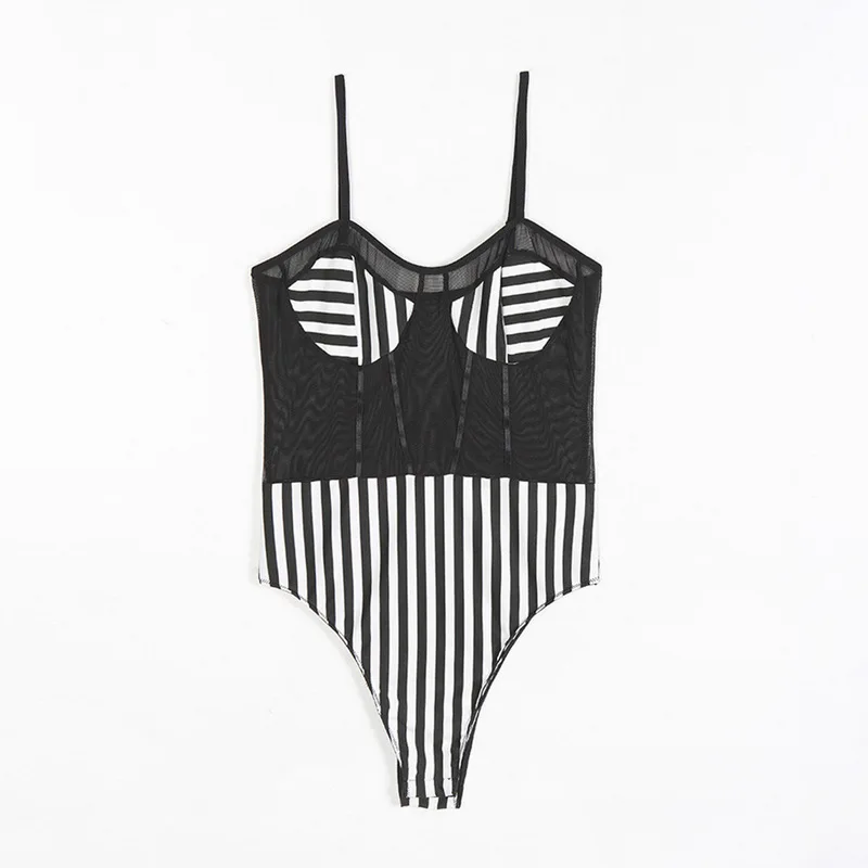 Женский кружевной комбинезон MUXU черный прозрачный сетчатый боди с треугольным