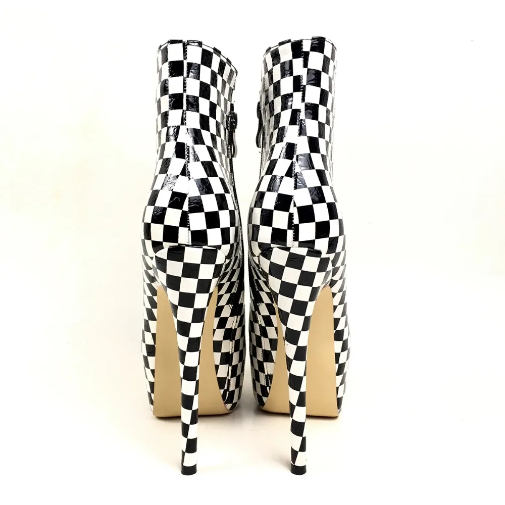 

Aiyoway Women Ankle Boots Autumn Winter Party Ladies Platform High Heel Dress Sexy Booties Black &White Grids Big Size US 5~14