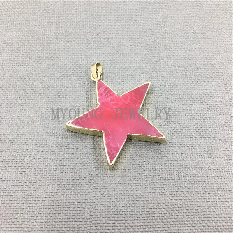 My1041 Star Форма потрескивали Агаты Подвеска Шарм, Агаты огонь золота гальваническим края кулон