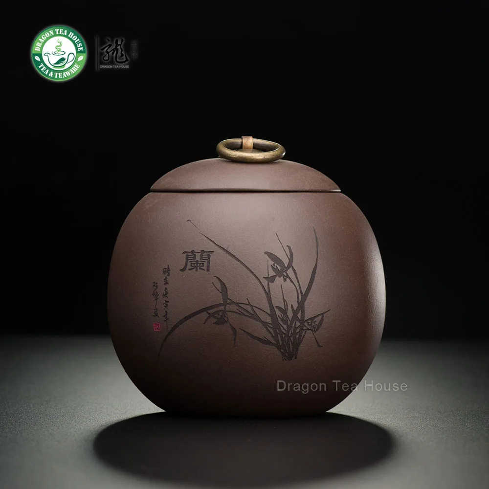 

Brown Handmade Yixing Zisha Clay Orchid Tea Caddy Coffee Canister 500ml 16.9 oz