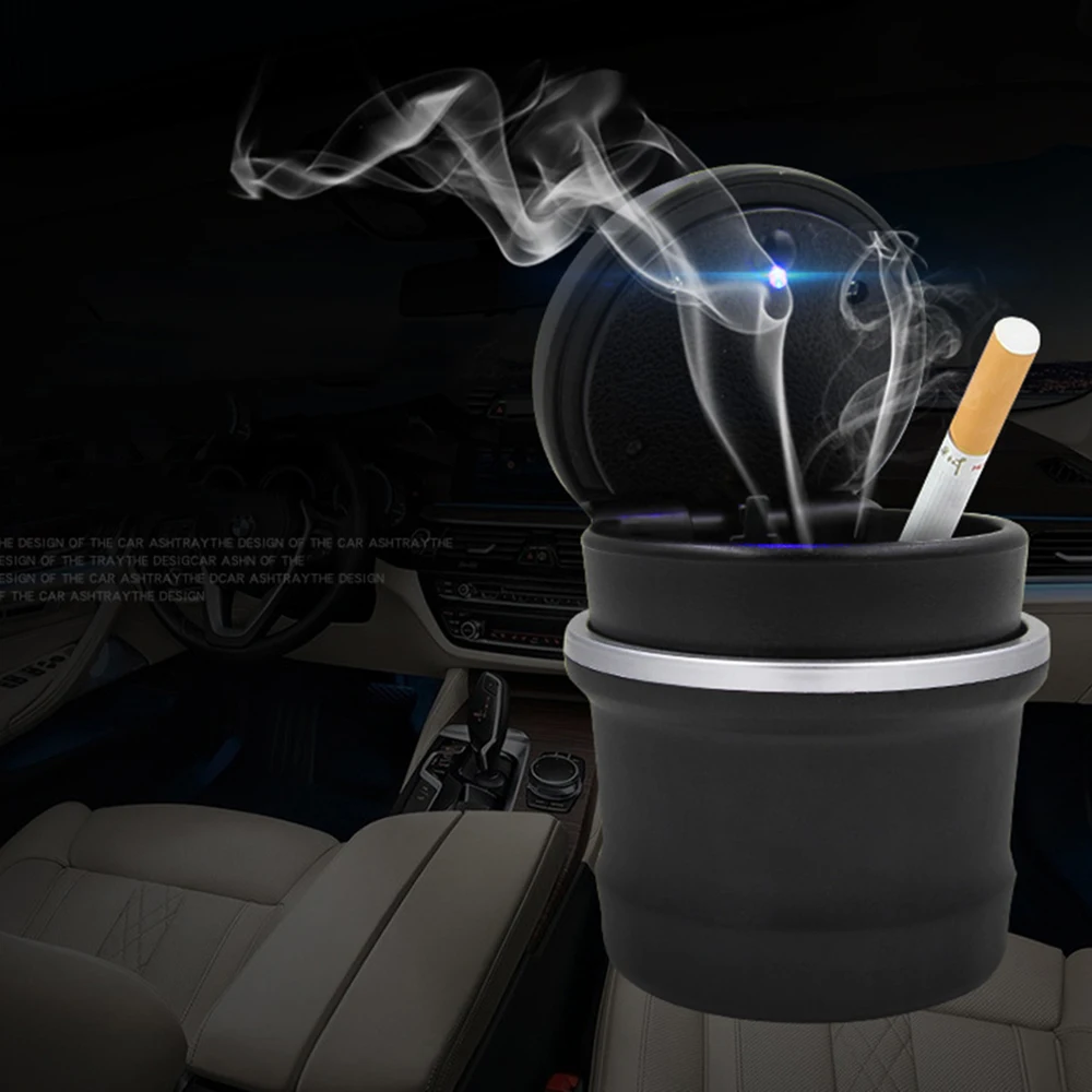 

Blue LED Light Ashtray Cigarette Holder Luxury Car Portable LED Light Smokeless Car Ashtray Universal Cigarette Cylinder Holder