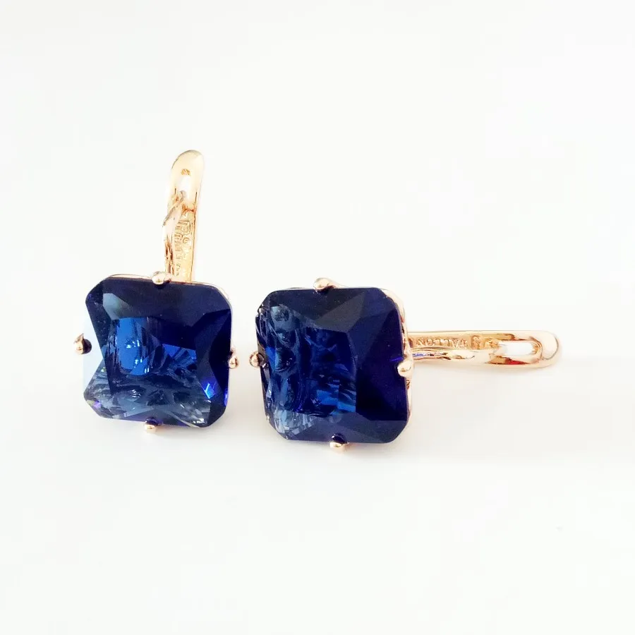 Royal blue Корейские серьги с 6 камнями, роскошные женские серьги с большим зеленым камнем, кубический циркон, розовое золото, ювелирное изделие, новая мода, висячие серьги - Окраска металла: Royal blue