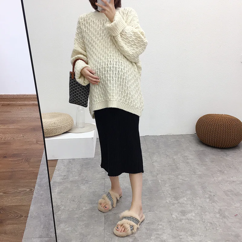 

Maternity Women Sweater Autumn Winter Long Sleeve Mid-long Knit Sweater New Moms Pullover Fashion Loose Fit Underwear Sweaters