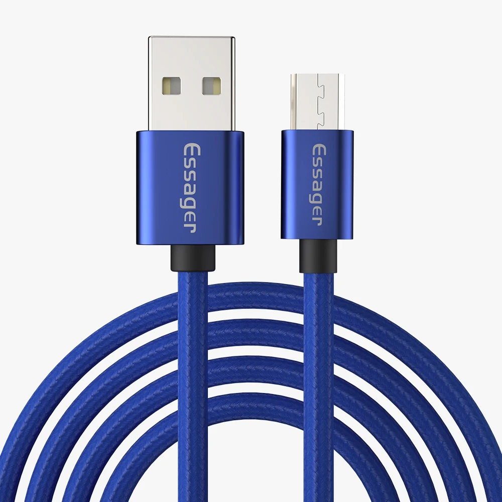Essager микро USB кабель 2.4A Быстрый зарядный кабель для зарядного устройства провод для Samsung Xiaomi huawei LG htc 2 м микро USB для синхронизации данных и телефонный кабель - Цвет: Blue Cable