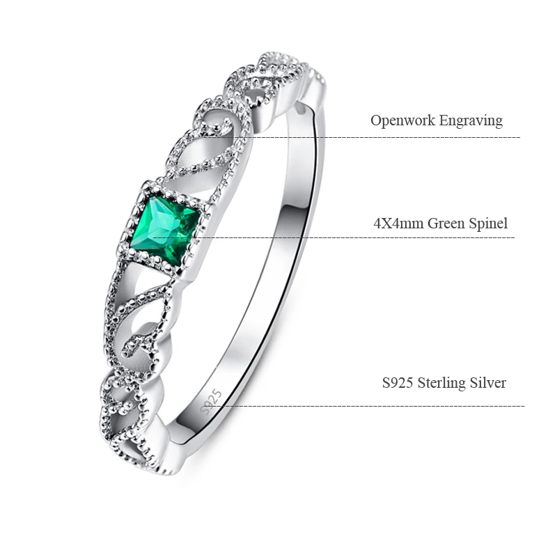 Newest Design 925 Sterling Silver Women Elegant Geometric Square Green CZ Ring Hollow Out Wedding Engagement Rings Jewelry | Украшения и