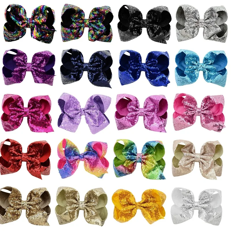

8" Jojo Siwa Bows Sequin Rainbow Hair Clip Handmade Boutique BowKnot Hairpin Jumbo Hairgrips Party Hair Accessories for Girls