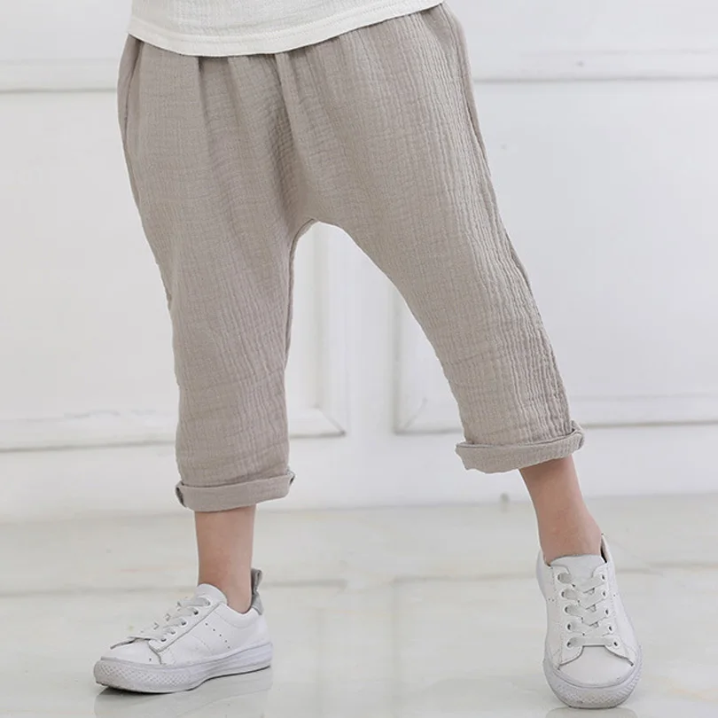 Детские плиссированные брюки до колен однотонные льняные штаны для маленьких