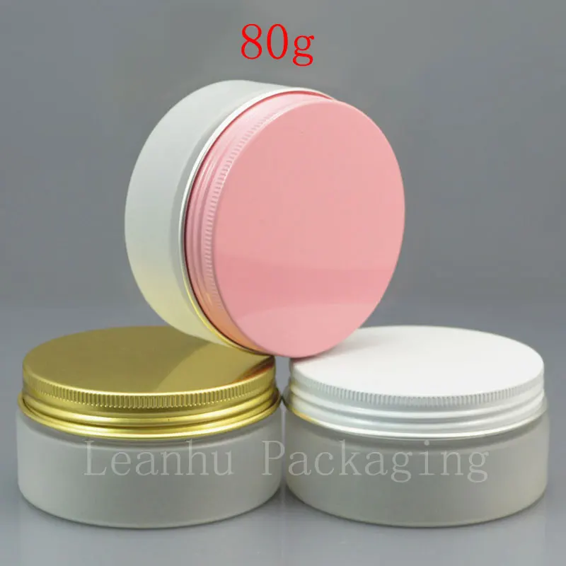 50 x 80g empty PET frosting white cream jar with white / pink / gold aluminum screw cap 80cc solid perfumes refillable container