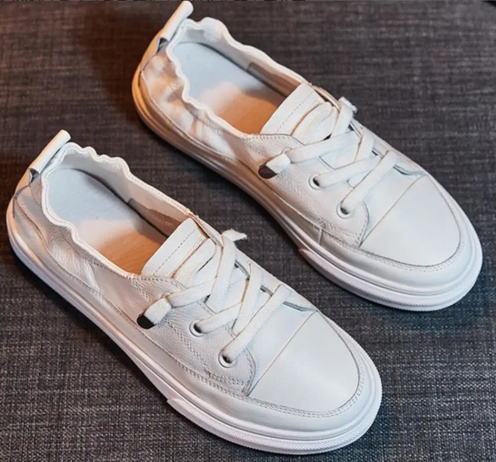 Туфли женские кожаные на шнуровке мягкая плоская подошва балетки повседневная